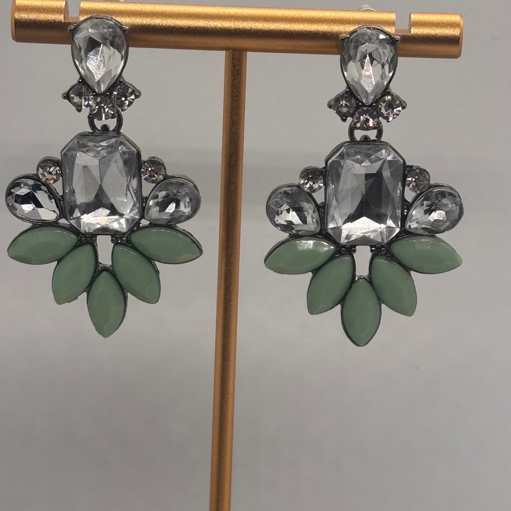 Dangle Chandelier Earrings Crystal Clear Green Statement